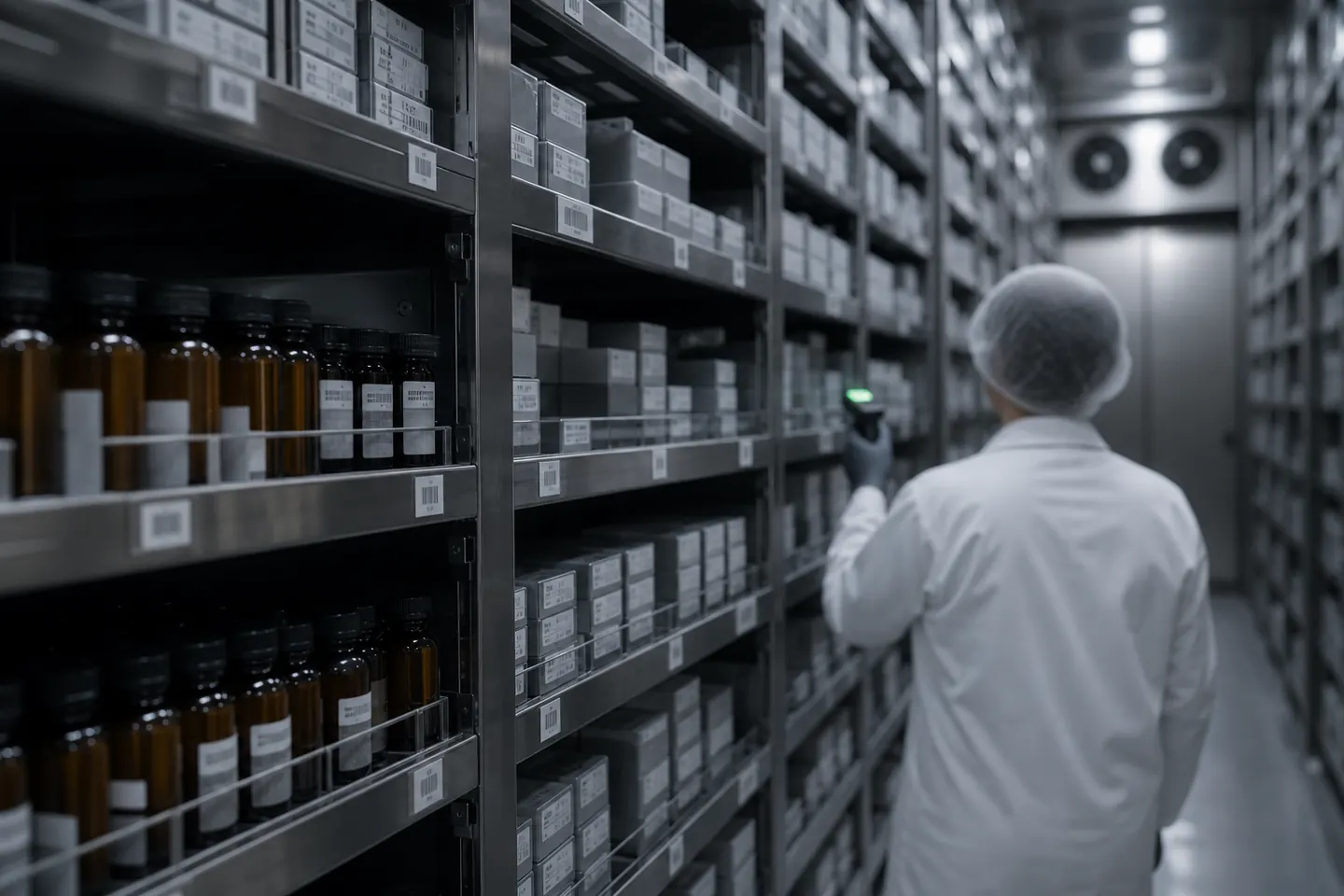 Cold storage reagent archive in a pharmaceutical laboratory